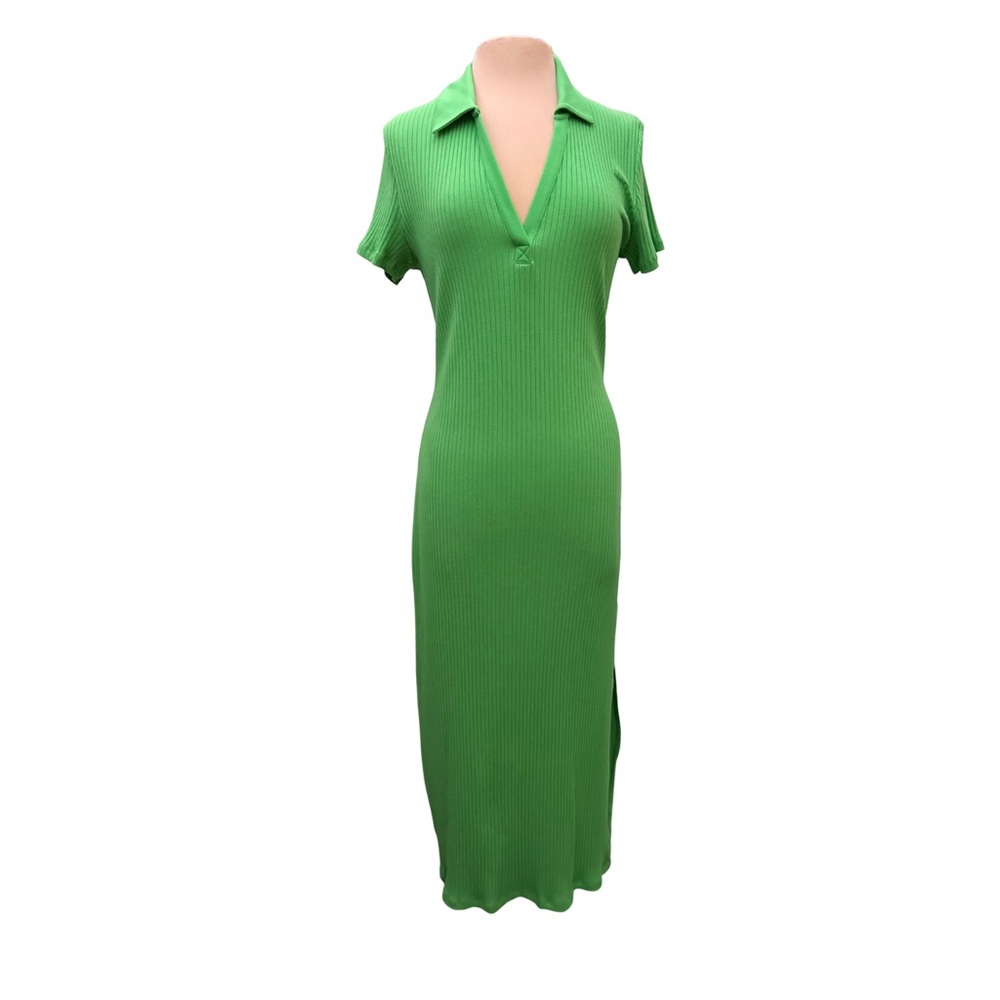 H&M Divided Green Ribbed Polo Dress